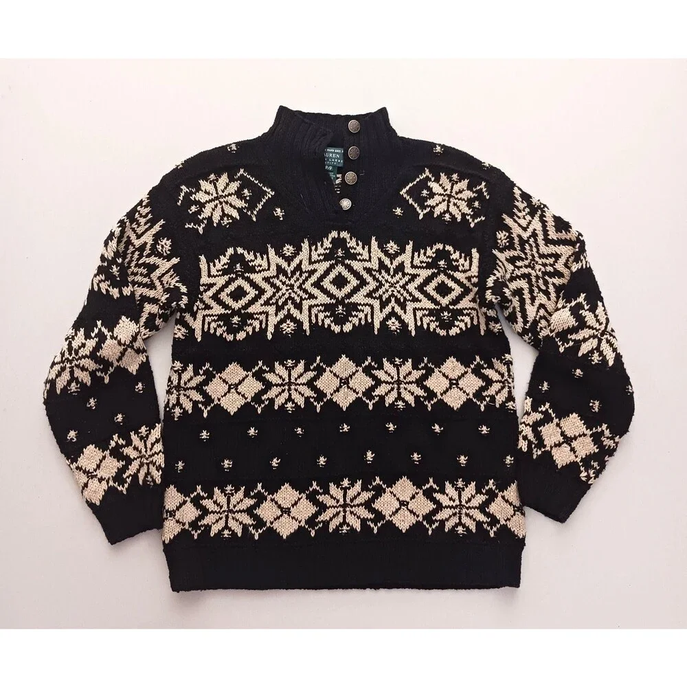 VTG Lauren Ralph Lauren Handknit Linen Cotton Nordic Pullover Sweater P/S
